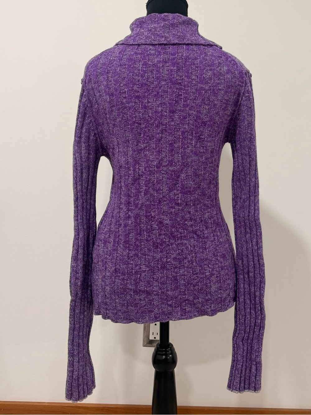 Acne Studios Purple Ribbed V-Neck Sweater with Collar - Picture 2 of 4